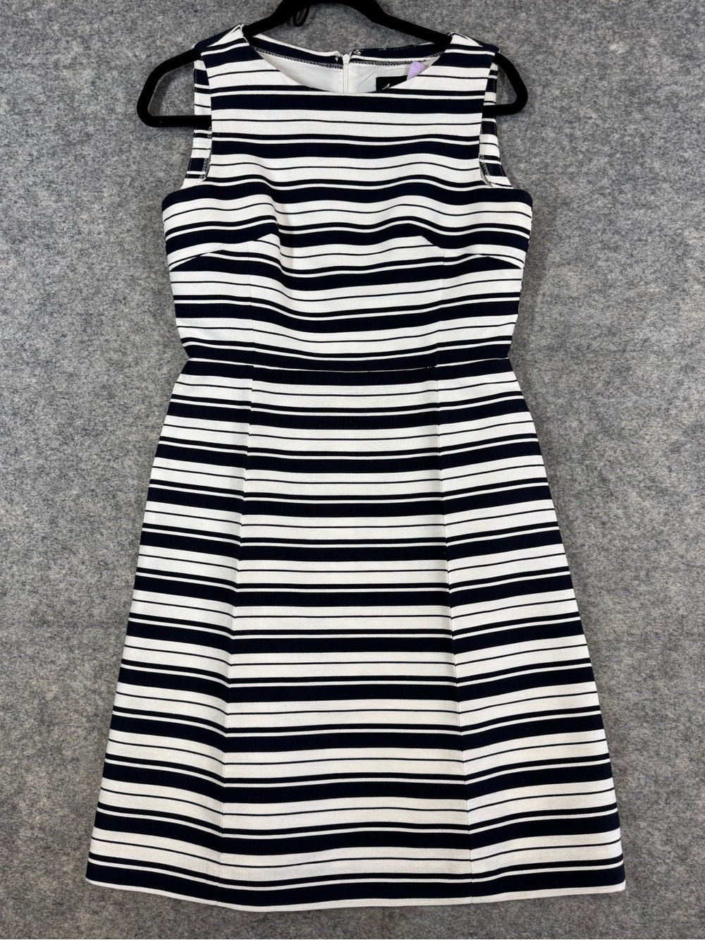 Sandra Angelozzi Striped Fit & Flare Dress White Navy Size 34 Career Classic